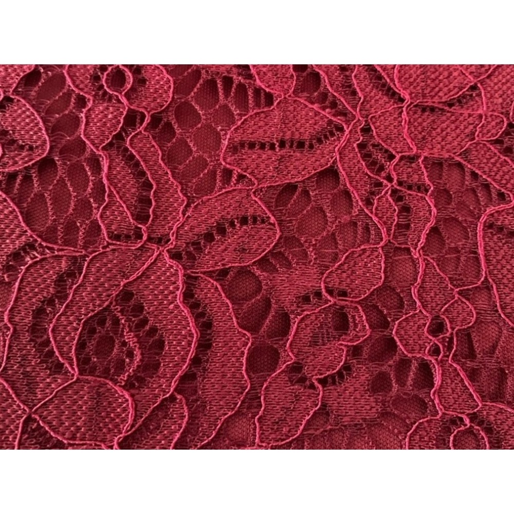 Eliza J Burgundy Lace Sheath Dress Cap Sleeve Scalloped Eyelash Trim Size 12 - Picture 11 of 12